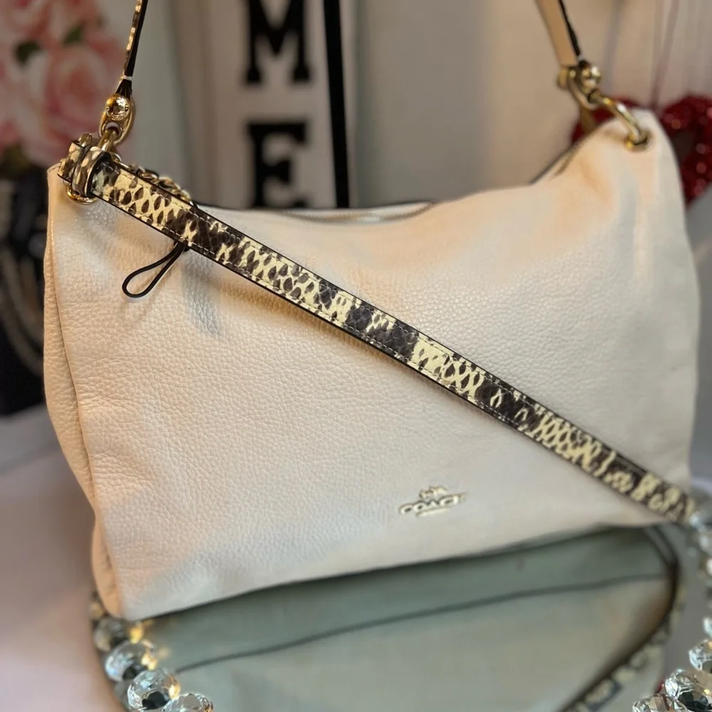 Coach Cream and Black Hobo Shoulder Bag with Snake Print